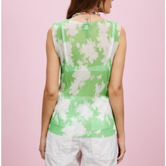 TOPSHOP Mesh Sheer Plisse Tank Top With Strappy Layered Cami Set Of 2 Size 4-6 - Picture 2 of 10